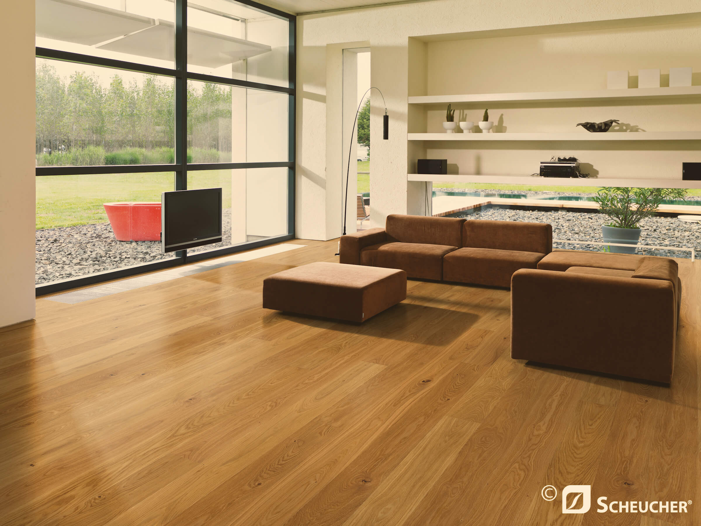Schiffsboden-Parkettboden in einem modernen Wohnzimmer