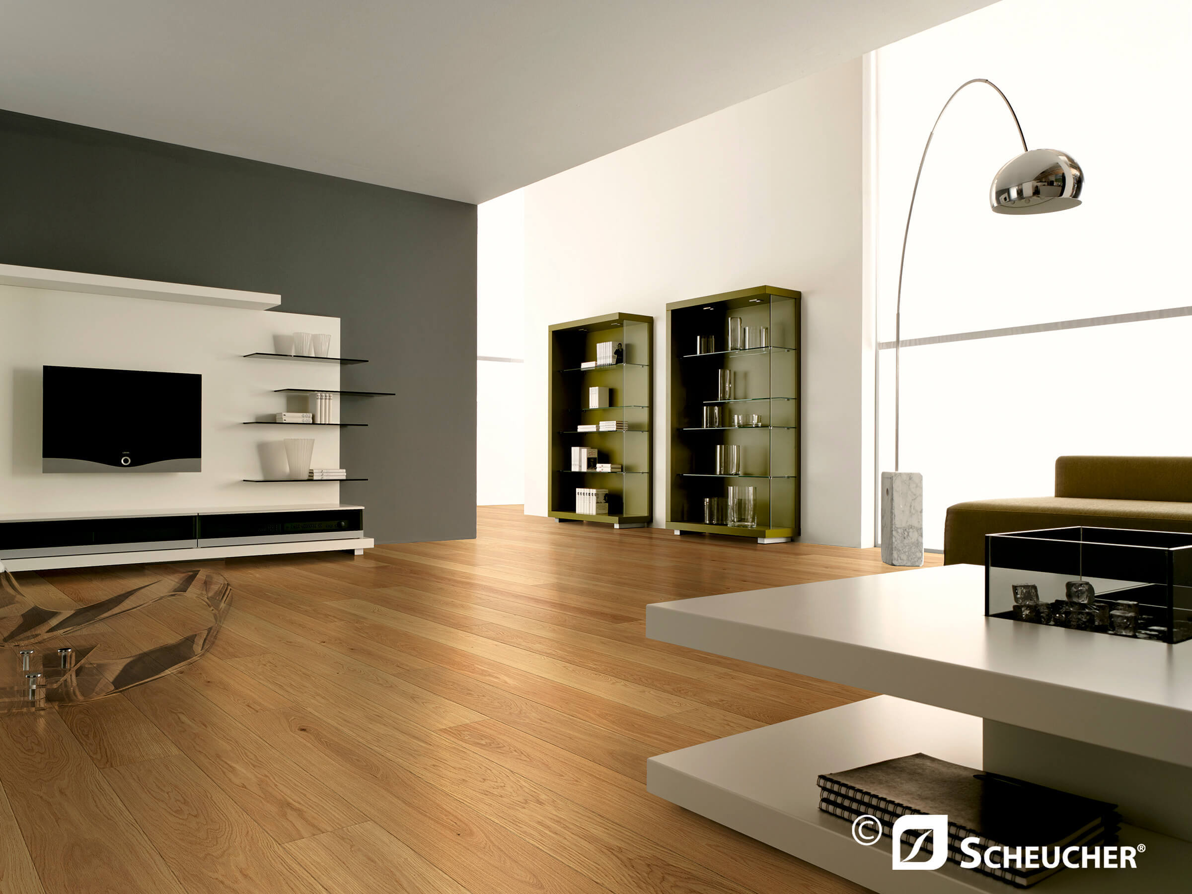 Wohnzimmer mit Bodenbelag Eiche Natur Perla Valletta