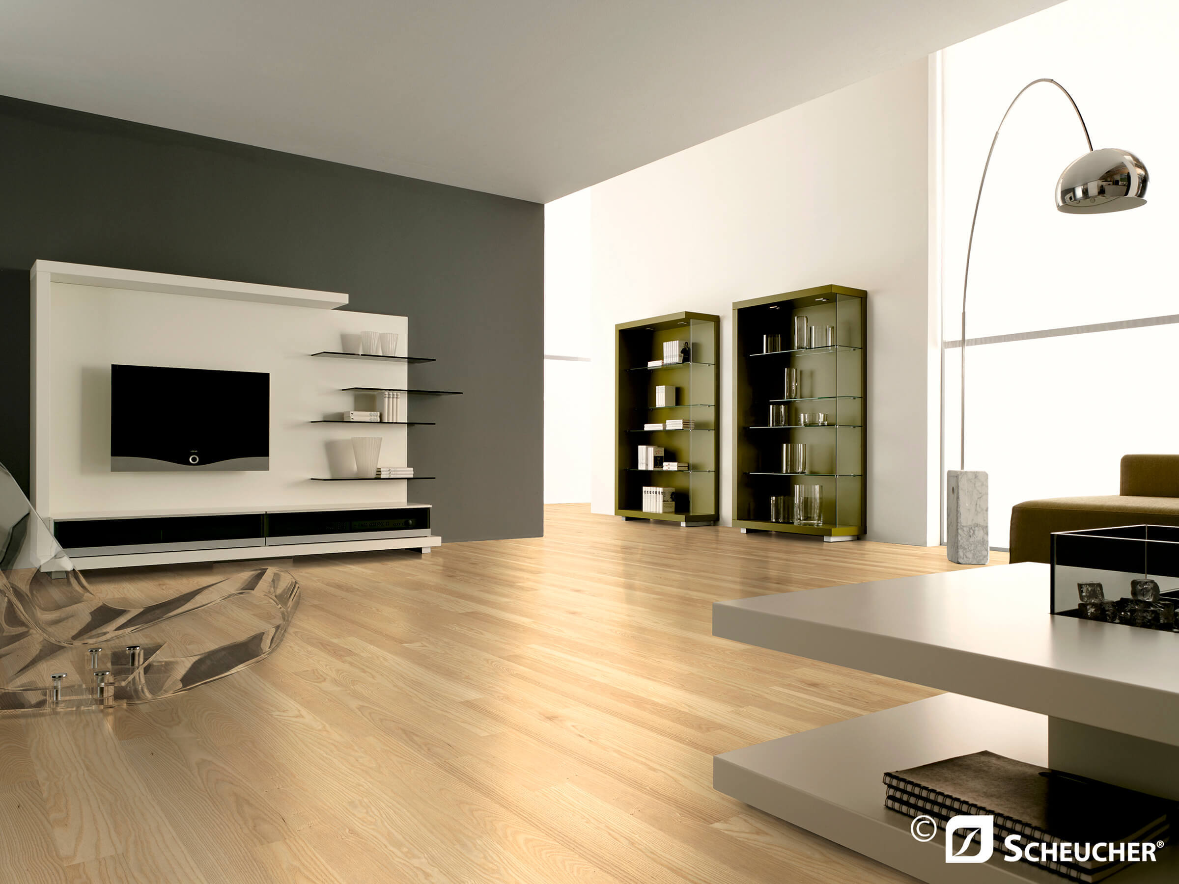 Wohnzimmer mit Landhausdiele Esche