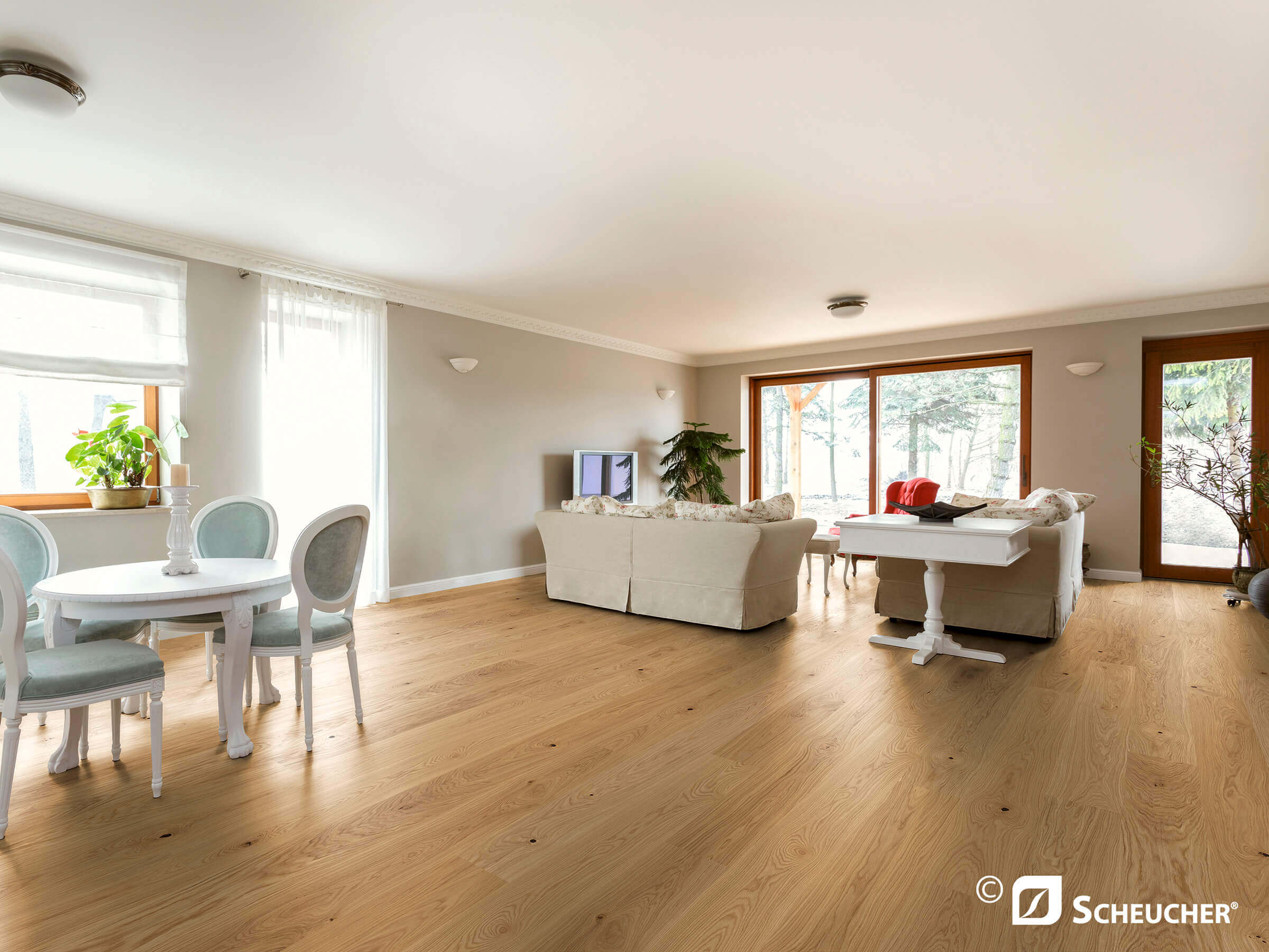 Großer Wohnraum mit Holz Boden